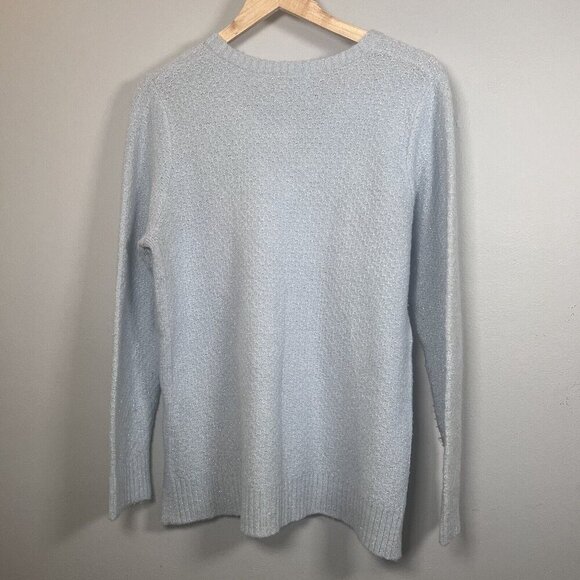 Anne Klein V-Neck Sweater Light Blue Silver Thread Women's Knit Top Women’s L - Picture 4 of 8